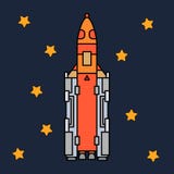 Kreskowego płaskiego koloru ikony wektorowi elementy kosmicznego programa wieloetapowa rakieta Kreskówka stylu rakieta, astronaut ilustracja wektor Kreskowego płaskiego koloru ikony wektorowi elementy kosmicznego programa wieloetapowa rakieta Kreskówka stylu rakieta, astronaut ilustracja wektor