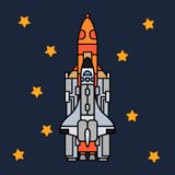 Kreskowego płaskiego koloru ikony wektorowi elementy kosmicznego programa wieloetapowa rakieta Kreskówka stylu rakieta, astronaut ilustracji Kreskowego płaskiego koloru ikony wektorowi elementy kosmicznego programa wieloetapowa rakieta Kreskówka stylu rakieta, astronaut ilustracji
