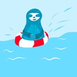 Kreskówki opieszałości śliczni błękitni pływania ilustracji Kreskówki opieszałości śliczni błękitni pływania ilustracji