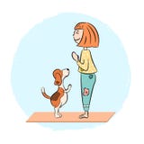 Kreskówki psi beagle z dziewczyną robi joga ilustracji Kreskówki psi beagle z dziewczyną robi joga ilustracji