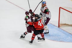 Kristaps Sotnieks l, JEAN-GABRIEL PAGEAU c и Kristers Gudlevskis r стоковое изображение rf Kristaps Sotnieks l, JEAN-GABRIEL PAGEAU c и Kristers Gudlevskis r стоковое изображение rf
