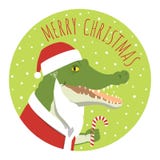 Krokodil de Kerstman om sticker stock illustratie Krokodil de Kerstman om sticker stock illustratie