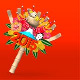2015 Kumade Ornament On Red Text Space. 3D render illustration For The Year Of Sheep,2015. On Red Background stock illustration 2015 Kumade Ornament On Red Text Space. 3D render illustration For The Year Of Sheep,2015. On Red Background stock illustration