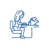 Kvinna som i regeringsställning arbetar på linjen symbolsbegrepp för anteckningsbok Kvinna som i regeringsställning arbetar på de royaltyfri illustrationer Kvinna som i regeringsställning arbetar på linjen symbolsbegrepp för anteckningsbok Kvinna som i regeringsställning arbetar på de royaltyfri illustrationer