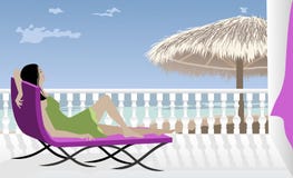 Kvinna som kopplar av vid havet vektor illustrationer Kvinna som kopplar av vid havet vektor illustrationer