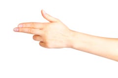 Kvinnahand som pekar till det vänstert med två fingrar arkivfoton Kvinnahand som pekar till det vänstert med två fingrar arkivfoton