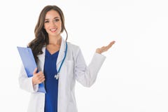Kvinnlig doktorsvisning något royaltyfria bilder Kvinnlig doktorsvisning något royaltyfria bilder