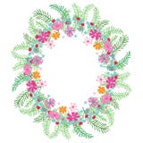 Kwiecisty owalny kolorowy wianek na białym tle royalty ilustracja Kwiecisty owalny kolorowy wianek na białym tle royalty ilustracja