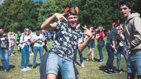 Kyiv, Ukraine - 07.09.2019: Atlas Weekend music festival outdoors, first day. Millennials are relaxin at music festival stock photo Kyiv, Ukraine - 07.09.2019: Atlas Weekend music festival outdoors, first day. Millennials are relaxin at music festival stock photo