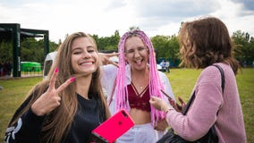 Kyiv, Ukraine - 07.09.2019: Atlas Weekend music festival outdoors, first day. Millennials are relaxin at music festival royalty free stock photography Kyiv, Ukraine - 07.09.2019: Atlas Weekend music festival outdoors, first day. Millennials are relaxin at music festival royalty free stock photography
