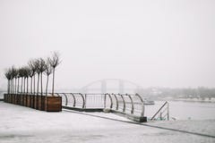 Kyiv, Ukraine - November 23, 2018: River Station on the Dnipro river in Kyiv on the Poshtova square. Ukraine. royalty free stock images Kyiv, Ukraine - November 23, 2018: River Station on the Dnipro river in Kyiv on the Poshtova square. Ukraine. royalty free stock images