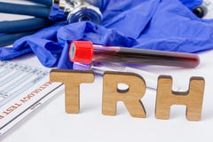 L'acronyme de laboratoire clinique de TRH ou l'abréviation médical de la thyrotropine sortant l'hormone, stimule la version de la photographie stock libre de droits L'acronyme de laboratoire clinique de TRH ou l'abréviation médical de la thyrotropine sortant l'hormone, stimule la version de la photographie stock libre de droits