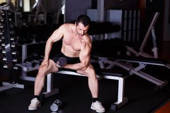 L'adulte en bonne santé fort a déchiré l'homme avec de grands muscles s'exerçant avec d photos libres de droits L'adulte en bonne santé fort a déchiré l'homme avec de grands muscles s'exerçant avec d photos libres de droits