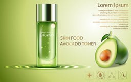 L'affiche cosmétique de produit de beauté, annonces de crème d'avocat de fruit avec la bouteille argentée empaquettent la crème d illustration de vecteur L'affiche cosmétique de produit de beauté, annonces de crème d'avocat de fruit avec la bouteille argentée empaquettent la crème d illustration de vecteur