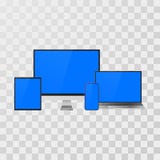 L'aggeggio ha installato falso Dispositivi realistici computer portatile e monitor, telefono cellulare e compressa per la vostre illustrazione vettoriale L'aggeggio ha installato falso Dispositivi realistici computer portatile e monitor, telefono cellulare e compressa per la vostre illustrazione vettoriale