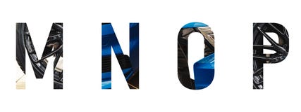 L'alphabet des v?hicules ? moteur m, n, o, p de police a fait de la voiture bleue moderne avec le papier pr?cieux a coup? la form images libres de droits L'alphabet des v?hicules ? moteur m, n, o, p de police a fait de la voiture bleue moderne avec le papier pr?cieux a coup? la form images libres de droits