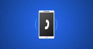 L'appel de Smartphone avec l'icône blanche et l'animation de sonnerie 4k de vecteur a rendu la vidéo sur le fond bleu illustration stock L'appel de Smartphone avec l'icône blanche et l'animation de sonnerie 4k de vecteur a rendu la vidéo sur le fond bleu illustration stock