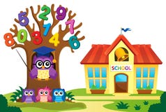 L'arbre et les hiboux s'approchent du thème 3 d'école Images libres de droits L'arbre et les hiboux s'approchent du thème 3 d'école Images libres de droits