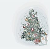 L'arbre présente à fond bleu de carte de Noël de vecteur la couleur douce style en pastel de peinture illustration de vecteur L'arbre présente à fond bleu de carte de Noël de vecteur la couleur douce style en pastel de peinture illustration de vecteur