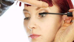 L'artiste de maquillage professionnel teint les yeux du modèle le styliste peint des cils L'artiste de maquillage professionnel teint les yeux du modèle le styliste peint des cils