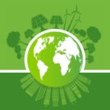 L'ecologia ed il concetto ambientale, simbolo della terra con le foglie verdi intorno alle citt? aiutano il mondo con le idee eco illustrazione di stock L'ecologia ed il concetto ambientale, simbolo della terra con le foglie verdi intorno alle citt? aiutano il mondo con le idee eco illustrazione di stock