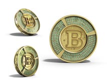 L'ensemble de bitcoin d'or moderne 3d rendent sur le fond blanc illustration de vecteur L'ensemble de bitcoin d'or moderne 3d rendent sur le fond blanc illustration de vecteur