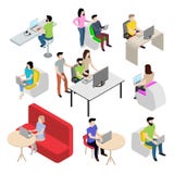 L'ensemble de caractères dans le style isométrique, les gens travaillent à l'ordinateur illustration de vecteur L'ensemble de caractères dans le style isométrique, les gens travaillent à l'ordinateur illustration de vecteur