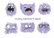 L'ensemble de six monstres fous drôles de vecteur se dirige avec différentes émotions sur leurs visages illustration libre de droits L'ensemble de six monstres fous drôles de vecteur se dirige avec différentes émotions sur leurs visages illustration libre de droits