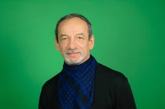 L'homme aux cheveux gris supérieur bel avec la barbe Bien-équilibrée dans le chandail et le bleu noirs a quadrillé l'écharpe auto photos libres de droits L'homme aux cheveux gris supérieur bel avec la barbe Bien-équilibrée dans le chandail et le bleu noirs a quadrillé l'écharpe auto photos libres de droits