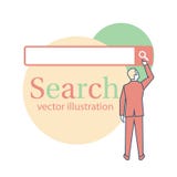 L'homme d'affaires emploie la barre de recherche d'application Illustration Stock L'homme d'affaires emploie la barre de recherche d'application Illustration Stock