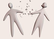 L'homme et la femme de couples de divorce tombent en morceaux avec le commection cassé de main illustration stock L'homme et la femme de couples de divorce tombent en morceaux avec le commection cassé de main illustration stock