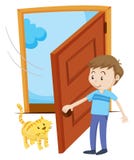 L'homme ouvrent la porte pour le chat d'animal familier illustration stock L'homme ouvrent la porte pour le chat d'animal familier illustration stock