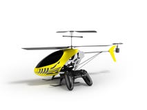 L'hélicoptère moderne de concept sur le jaune 3d de panneau de commande rendent sur le fond blanc avec l'ombre illustration libre de droits L'hélicoptère moderne de concept sur le jaune 3d de panneau de commande rendent sur le fond blanc avec l'ombre illustration libre de droits