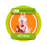 L'icône de clinique de vétérinaire avec le groupe de chiens heureux a isolé le concept de médecine vétérinaire Photos stock L'icône de clinique de vétérinaire avec le groupe de chiens heureux a isolé le concept de médecine vétérinaire Photos stock