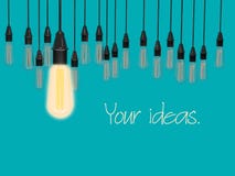 L'idea concettuale delle lampadine appende sul fondo blu di colore di lite illustrazione vettoriale L'idea concettuale delle lampadine appende sul fondo blu di colore di lite illustrazione vettoriale