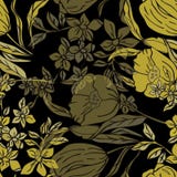 L'illustration de vecteur du cru a inspiré les jonquilles et les tulipes jaunes d'or stylisées illustration de vecteur L'illustration de vecteur du cru a inspiré les jonquilles et les tulipes jaunes d'or stylisées illustration de vecteur