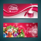 L'illustrazione dell'insegna di Buon Natale di vettore con il contenitore di regalo magico e la festa progettano gli elementi su Immagine Stock Libera da Diritti L'illustrazione dell'insegna di Buon Natale di vettore con il contenitore di regalo magico e la festa progettano gli elementi su Immagine Stock Libera da Diritti