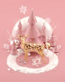 L'illustrazione di Rose Gold Christmas con i cervi dorati ha decorato gli alberi di Natale ed i fiocchi di neve illustrazione di stock L'illustrazione di Rose Gold Christmas con i cervi dorati ha decorato gli alberi di Natale ed i fiocchi di neve illustrazione di stock