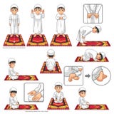 L'insieme completo della guida musulmana di posizione di preghiera per gradi esegue dal ragazzo illustrazione di stock L'insieme completo della guida musulmana di posizione di preghiera per gradi esegue dal ragazzo illustrazione di stock