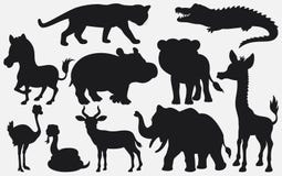 L'insieme del nero profila il fumetto degli animali selvatici su fondo bianco illustrazione di stock L'insieme del nero profila il fumetto degli animali selvatici su fondo bianco illustrazione di stock
