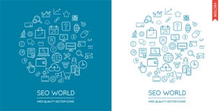 L'insieme di vettore di SEO Modern Flat Thin Icons ha iscritto nella forma rotonda Fotografia Stock Libera da Diritti L'insieme di vettore di SEO Modern Flat Thin Icons ha iscritto nella forma rotonda Fotografia Stock Libera da Diritti
