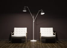 L'intérieur moderne de soirée de la pièce avec deux fauteuils 3d rendent Image stock L'intérieur moderne de soirée de la pièce avec deux fauteuils 3d rendent Image stock