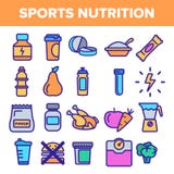 L?nea vector de la comida del suplemento del deporte del sistema del icono Pictograma de la nutrici?n S?mbolo de la comida del su ilustración del vector L?nea vector de la comida del suplemento del deporte del sistema del icono Pictograma de la nutrici?n S?mbolo de la comida del su ilustración del vector