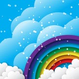 L'origami a stylisé les nuages et l'arc-en-ciel colorés de papier avec le ciel bleu Images stock L'origami a stylisé les nuages et l'arc-en-ciel colorés de papier avec le ciel bleu Images stock