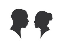 L'uomo e la donna profilano faccia a faccia hanno isolato su fondo bianco coppie della siluetta nell'amore, momento di bacio royalty illustrazione gratis L'uomo e la donna profilano faccia a faccia hanno isolato su fondo bianco coppie della siluetta nell'amore, momento di bacio royalty illustrazione gratis