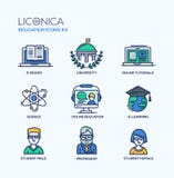 L'école moderne et la ligne mince d'éducation conçoivent des icônes, pictogrammes illustration stock L'école moderne et la ligne mince d'éducation conçoivent des icônes, pictogrammes illustration stock