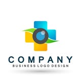 L'élément médical d'icône de logo de concept de santé de famille de globe de soin d'oeil se connectent le fond blanc illustration libre de droits L'élément médical d'icône de logo de concept de santé de famille de globe de soin d'oeil se connectent le fond blanc illustration libre de droits