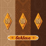 La baklava est la pâtisserie douce d'Asie, illustration de vecteur de baklava avec un modèle traditionnel illustration de vecteur La baklava est la pâtisserie douce d'Asie, illustration de vecteur de baklava avec un modèle traditionnel illustration de vecteur