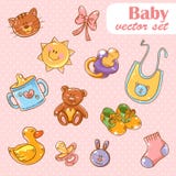 Fond réglé de bande dessinée mignonne de jouets de chéri illustration stock Fond réglé de bande dessinée mignonne de jouets de chéri illustration stock