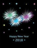 La bonne année colorée de feux d'artifice et d'étoiles de PF 2018 textotent illustration stock La bonne année colorée de feux d'artifice et d'étoiles de PF 2018 textotent illustration stock